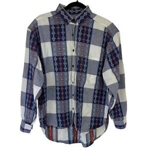 Vintage Company One Womens Large Flannel Button Down Shirt Blue Grandpacore